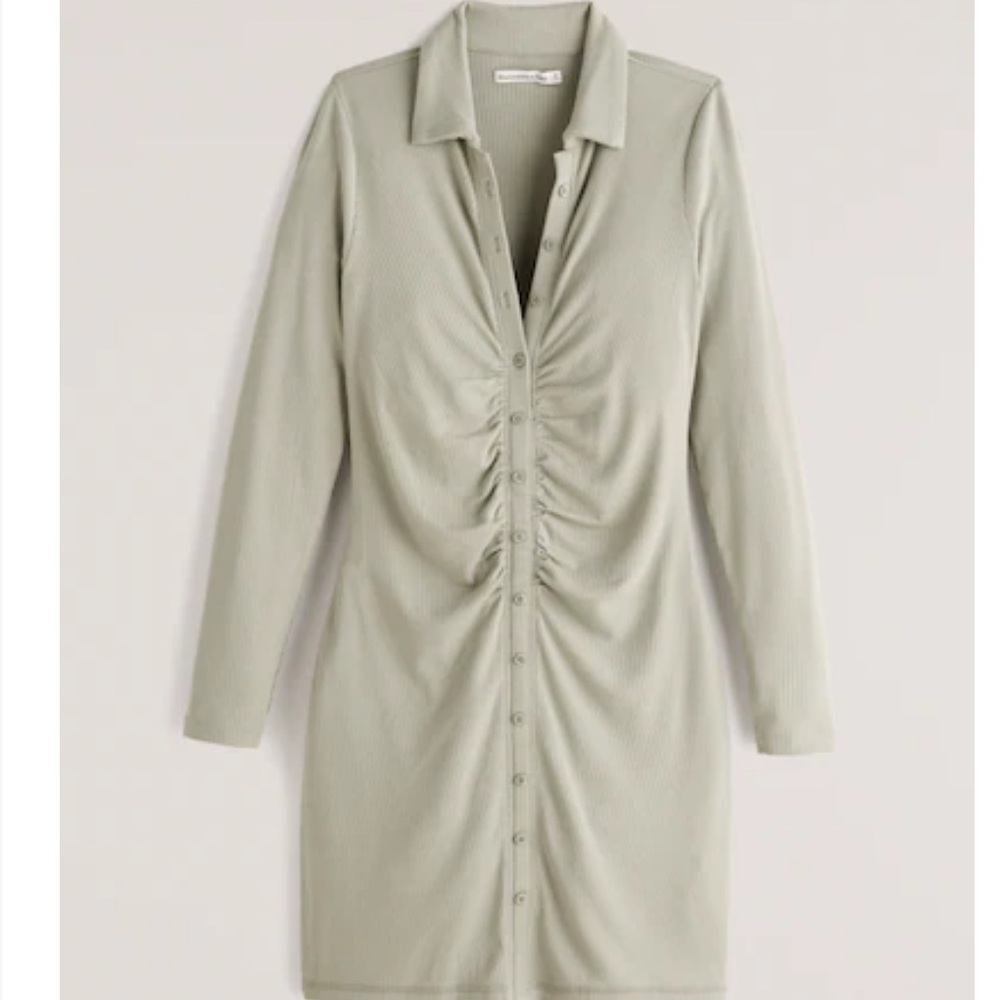Abercrombie Light Green Ruched Knit Shirt Dress size Large